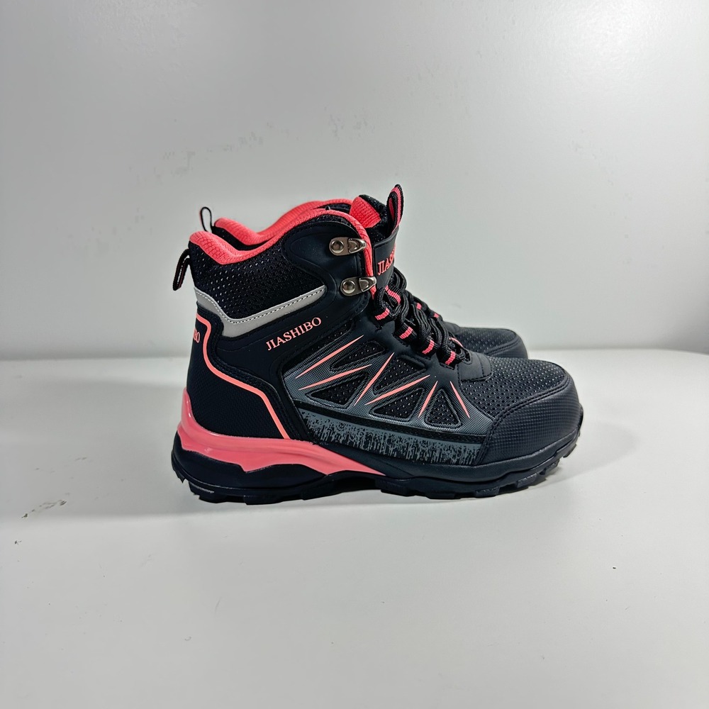 JIASHIBO Womens Hiking Boots Black Pink Mid Top Trail Shoes Size US 5 EUR 35